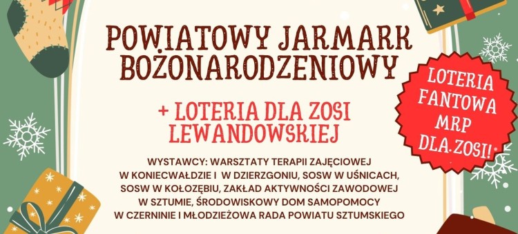 Powiatowy Jarmark Mikołajkowy w Sztumie – świąteczne ozdoby, smakołyki i wsparcie dla Zosi.