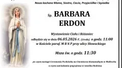 Zmarła Barbara Erdon. Miała 75 lat.