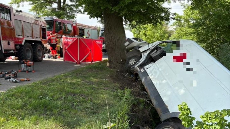 Śmiertelny wypadek w Bukowie. Kierowca busa prawdopodobnie zasłabł za kierownicą