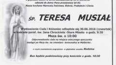 Zmarła Teresa Musiał. Żyła 82 lata.