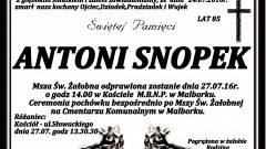 Zmarł Antoni Snopek. Żył 85 lat