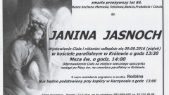 Zmarła Janina Jasnoch. Żyła 84 lata.