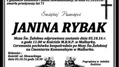 Zmarła Janina Rybak. Żyła 71 lat.