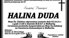 Zmarła Halina Duda. Żyła 69 lat.