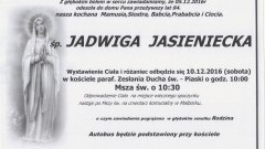 Zmarła Jadwiga Jasieniecka. Żyła 84 lata.