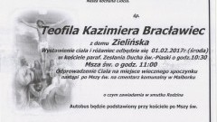 Zmarła Teofila Kazimiera Bracławiec. Żyła 86 lat.