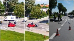 Kamera zarejestrowała zderzenie auta ze skuterem w Malborku. Dwie osoby trafiły do szpitala – 25.05.2017