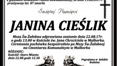 Zmarła Janina Cieślik. Żyła 87 lat 