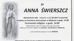 Zmarła Anna Świerszcz. Żyła 56 lat.