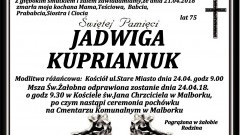 Zmarła Jadwiga Kuprianiuk. Żyła 75 lat