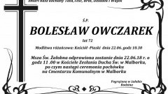 Zmarł Bolesław Owczarek. Żył 72 lata