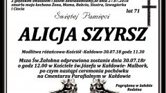 Zmarła Alicja Szyrsz. Żyła 71 lat.