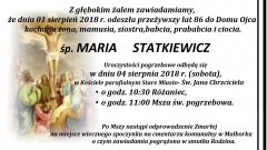 Zmarła Maria Statkiewicz. Żyła 86 lat.