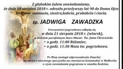 Zmarła Jadwiga Zawadzka. Żyła 90 lat.