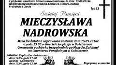 Zmarła Mieczysława Nadrowska. Żyła 83 lata.