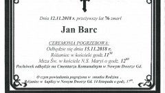 Zmarł Jan Barc.  Żył 76 lat.