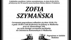 Zmarła Zofia Szymańska. Żyła 90 lat.