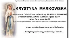 Zmarła Krystyna Markowska. Żyła 70 lat.