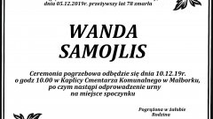 Zmarła Wanda Samojlis. Żyła 78 lat.