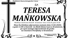 Zmarła Teresa Mańkowska. Żyła 71 lat.