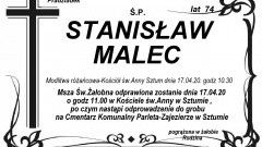 Zmarł Stanisław Malec. Żył 74 lata.