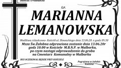 Zmarła Marianna Lemanowska. Żyła 88 lat.