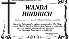 Zmarła Wanda Hindrich. Żyła 92 lata.