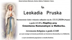 Zmarła Leokadia Pruska. Żyła 85 lat.