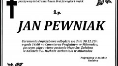 Zmarł Jan Pewniak. Żył 63 lata.