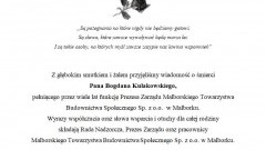 Rada Nadzorcza, Prezes Zarządu oraz pracownicy  Malborskiego Towarzystwa Budownictwa Społecznego Sp. z o.o. w Malborku składają kondolencje.