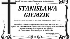 Zmarła Stanisława Giemzik. Żyła 89 lat.