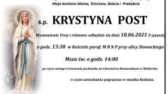 Zmarła Krystyna Post. Żyła 80 lat.