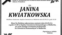 Zmarła Janina Kwiatkowska. Żyła 96 lat.