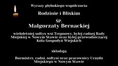 Kondolencje Burmistrza, radnych, sołtysów oraz pracowników Urzędu Miejskiego w Nowym Stawie.