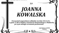 Zmarła Joanna Kowalska. Żyła 92 lata.