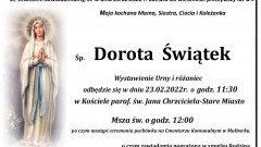 Zmarła Dorota Świątek. Żyła 64 lata.