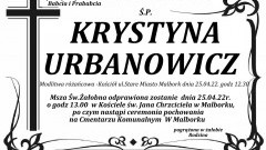 Zmarła Krystyna Urbanowicz. Żyła 73 lata.