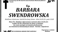 Zmarła Barbara Swendrowska. Żyła 80 lat.