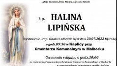 Zmarła Halina Lipińska. Żyła 67 lat.