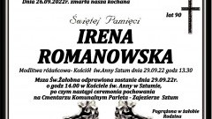 Zmarła Irena Romanowska. Żyła 90 lat.