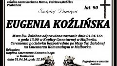 Zmarła Eugenia Koźlińska. Żyła 90 lat.