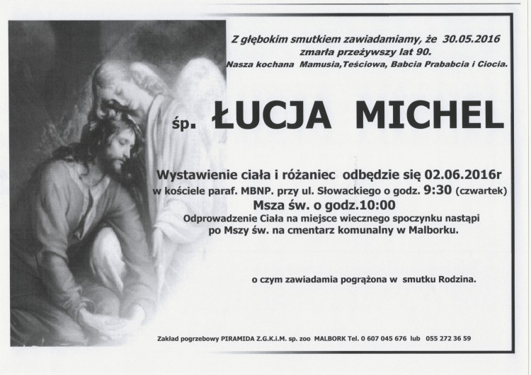 Zmarła Łucja Michel. Żyła 90 lat.