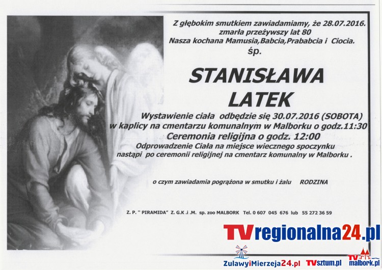 Zmarła Stanisława Latek. Żyła 80 lat