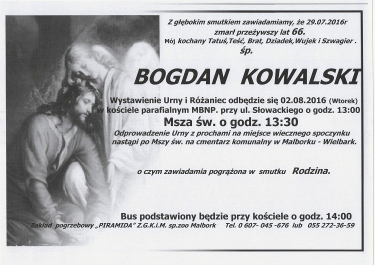 Zmarł Bogdan Kowalski. Żył 66 lat.