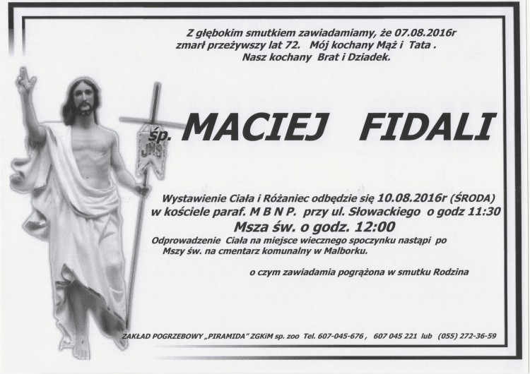 Zmarł Maciej Fidali. Żył 72 lata.