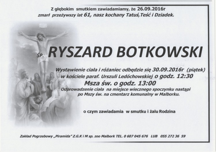 Zmarł Ryszard Botkowski. Żył 61 lat.