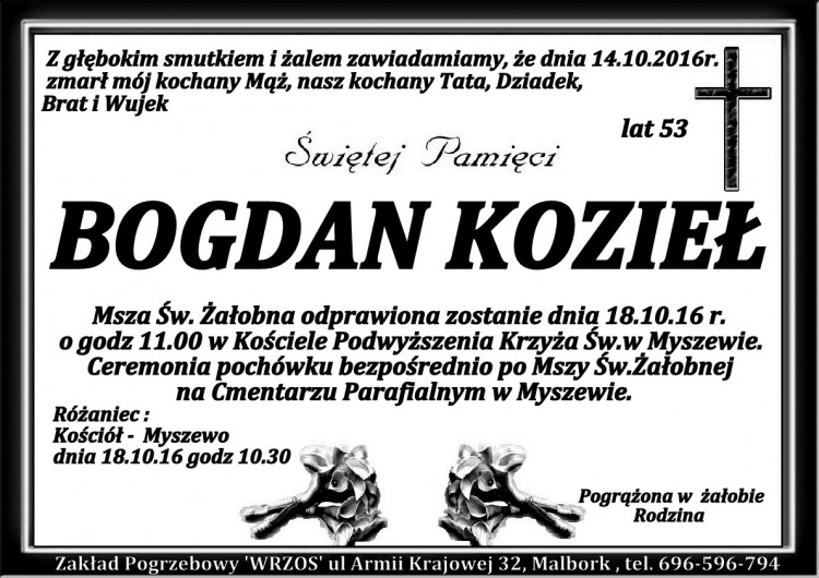 Zmarł Bogdan Kozieł. Żył 53 lata.