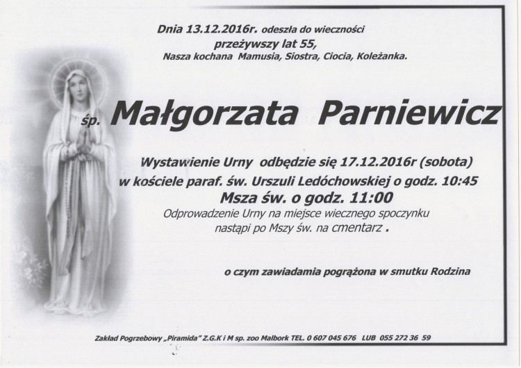 Zmarła Małgorzata Parniewicz. Żyła 55 lat.