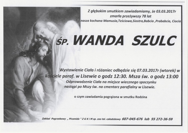 Zmarła Wanda Szulc. Żyła 78 lat.