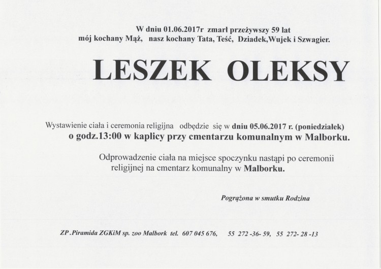 Zmarł Leszek Oleksy. Żył 59 lat.